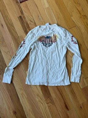 Harley-Davidson White Long Sleeve Tee with Patriotic Eagle Graphic